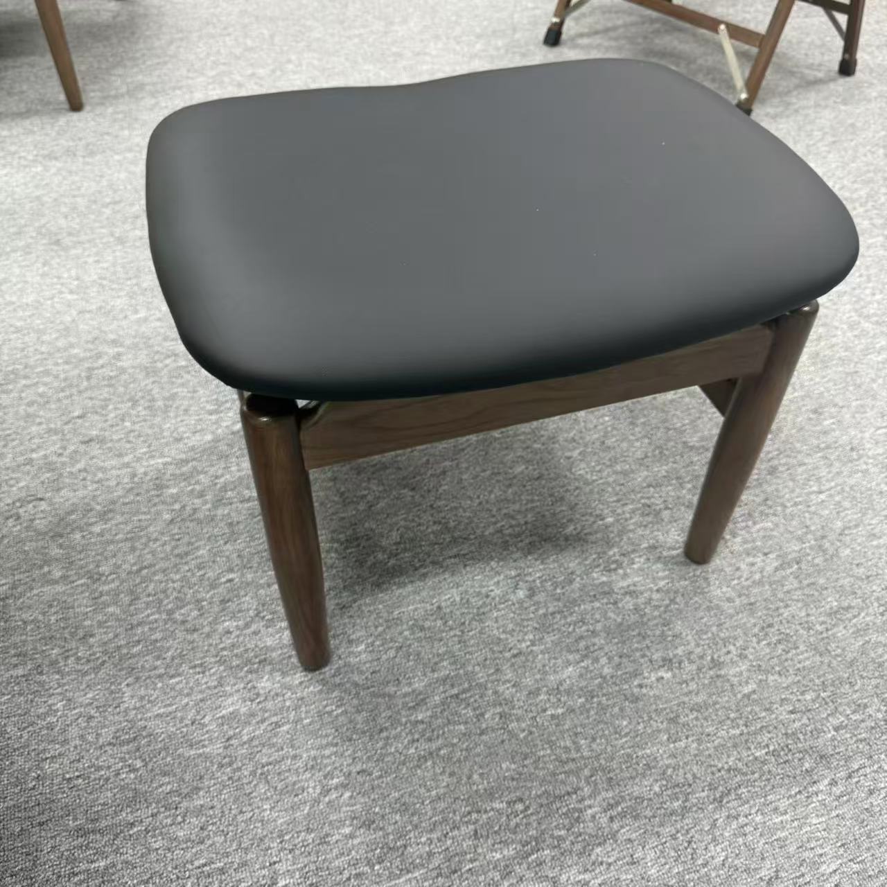 酋长椅配套实木凳白蜡木黑胡桃中古休闲椅简约北欧家用凳子鞋凳