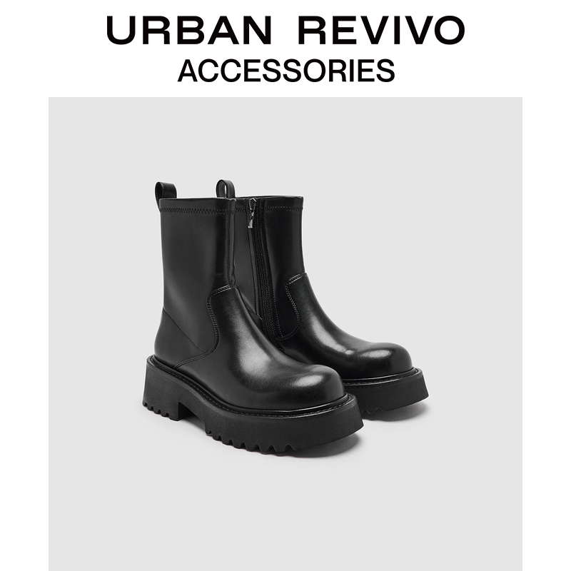 URBAN REVIVO2025冬季新款女士时尚气质厚底中靴UAYS50099