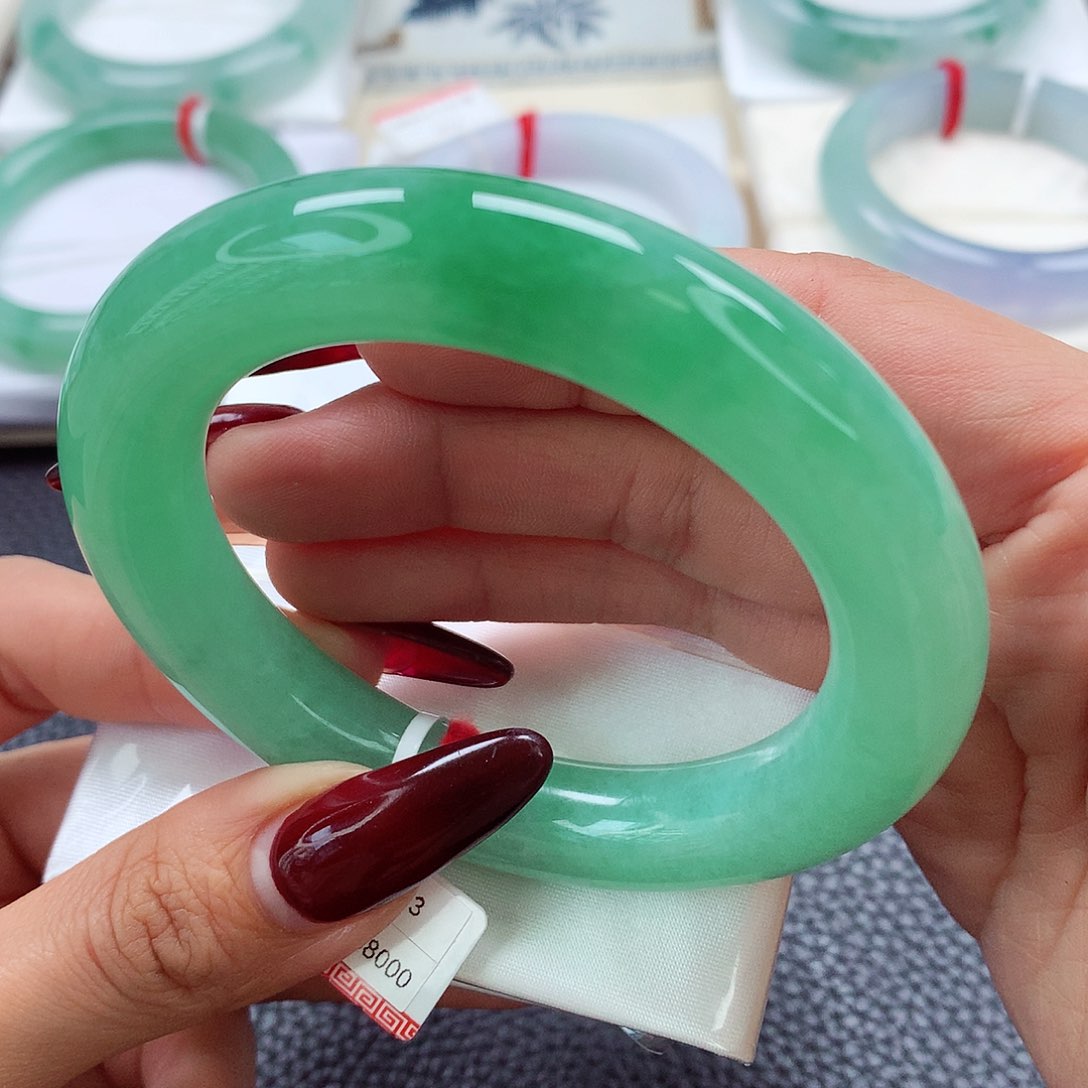 翡翠手镯未镶嵌54.55.56冰阳绿飘辣绿大胖圆 小六品质