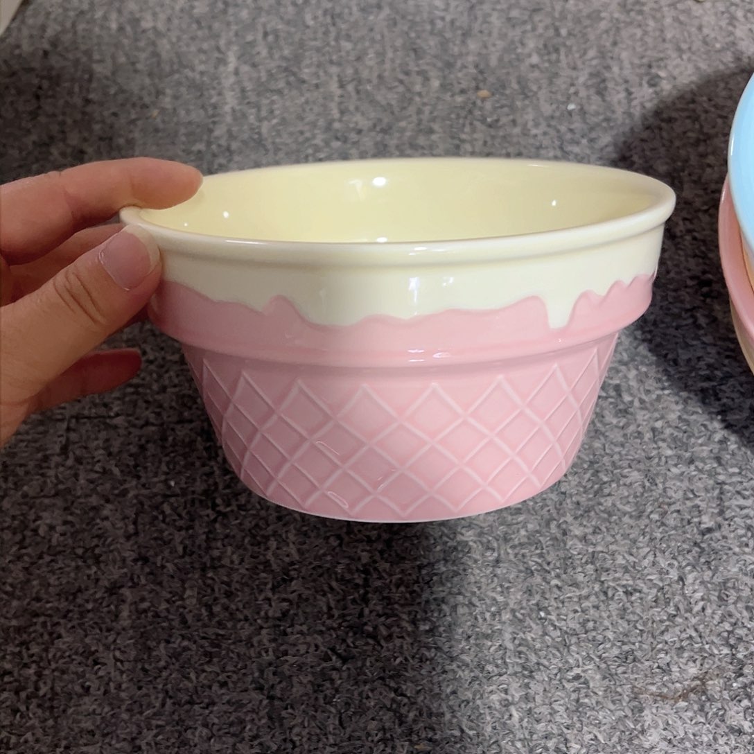  陶瓷冰淇淋黄色汤面碗7寸