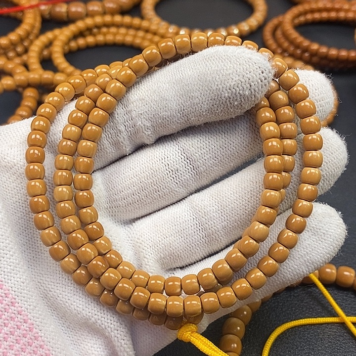 用***0橄榄核手串5.2老挝核尖直切108正三花漏白微色差