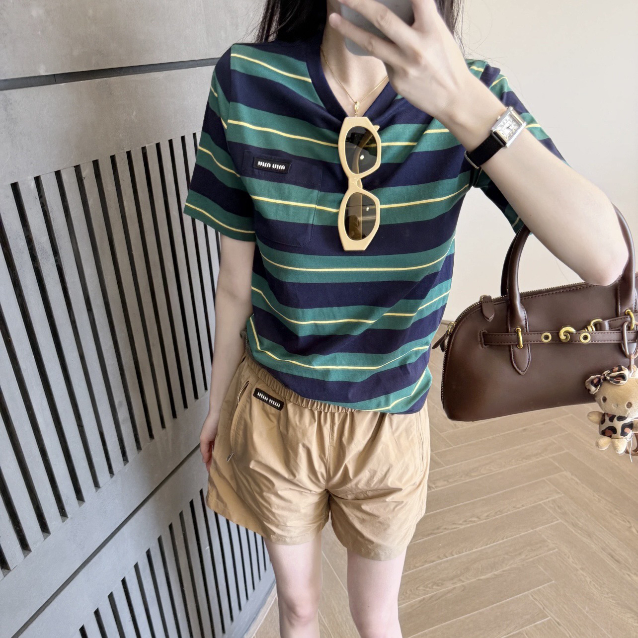 99新 MIU MIU/缪缪 vem283 条纹标语字母平纹短袖T恤 s码 棉