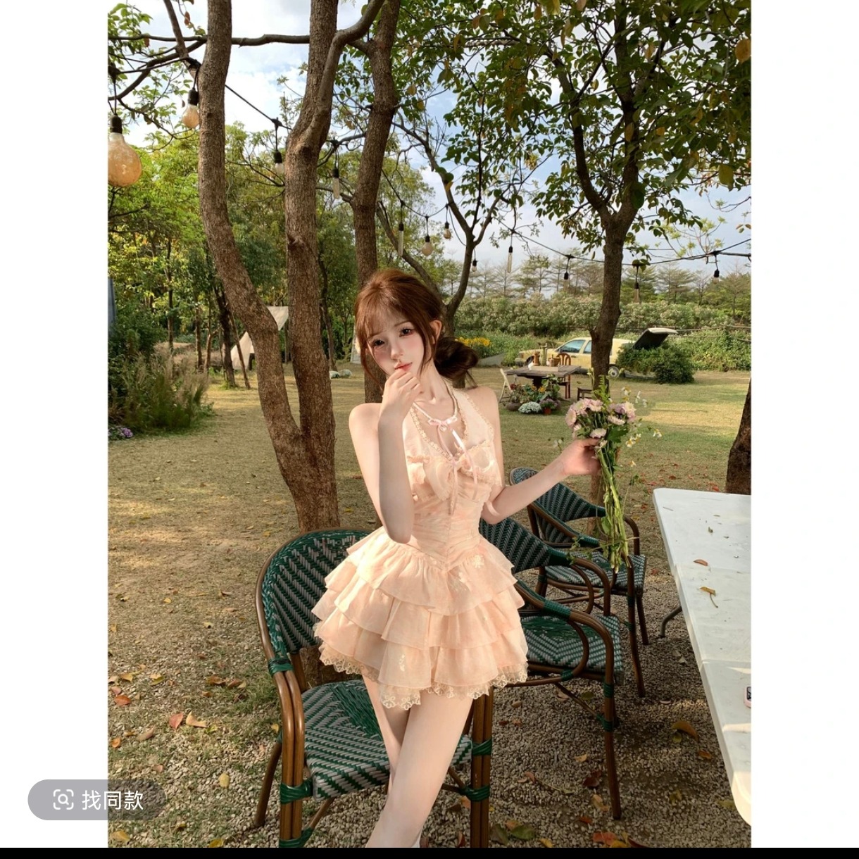纯欲风气质辣妹粉色挂脖连衣裙女装2025夏季新款性感无袖a字短裙