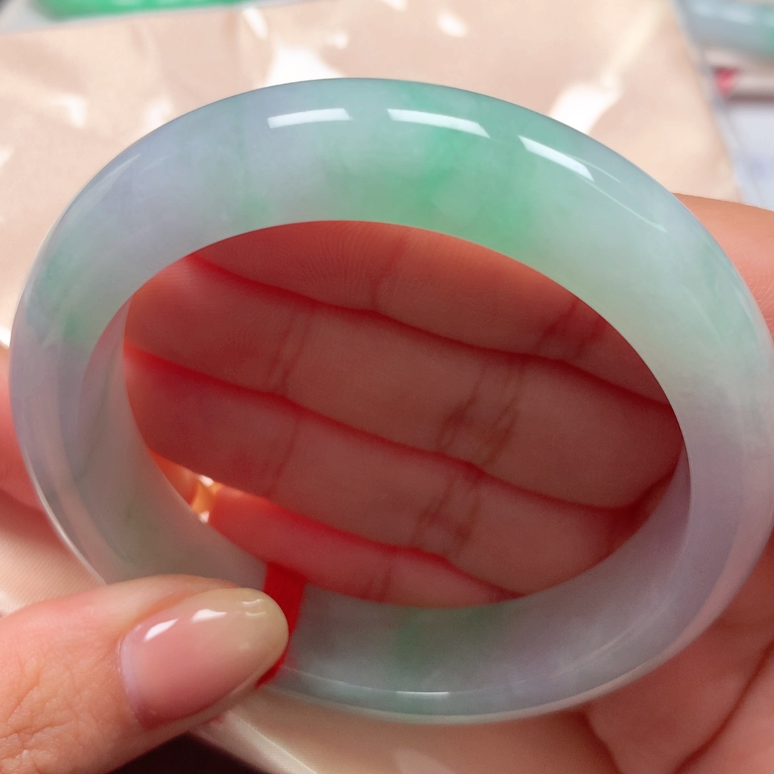 翡翠未镶嵌手镯68飘花春彩