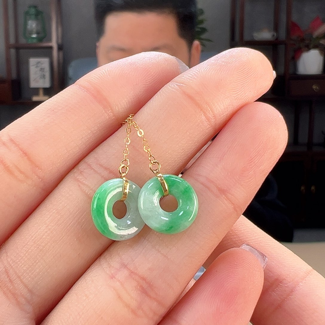 翡翠耳饰18K金镶嵌耳环1