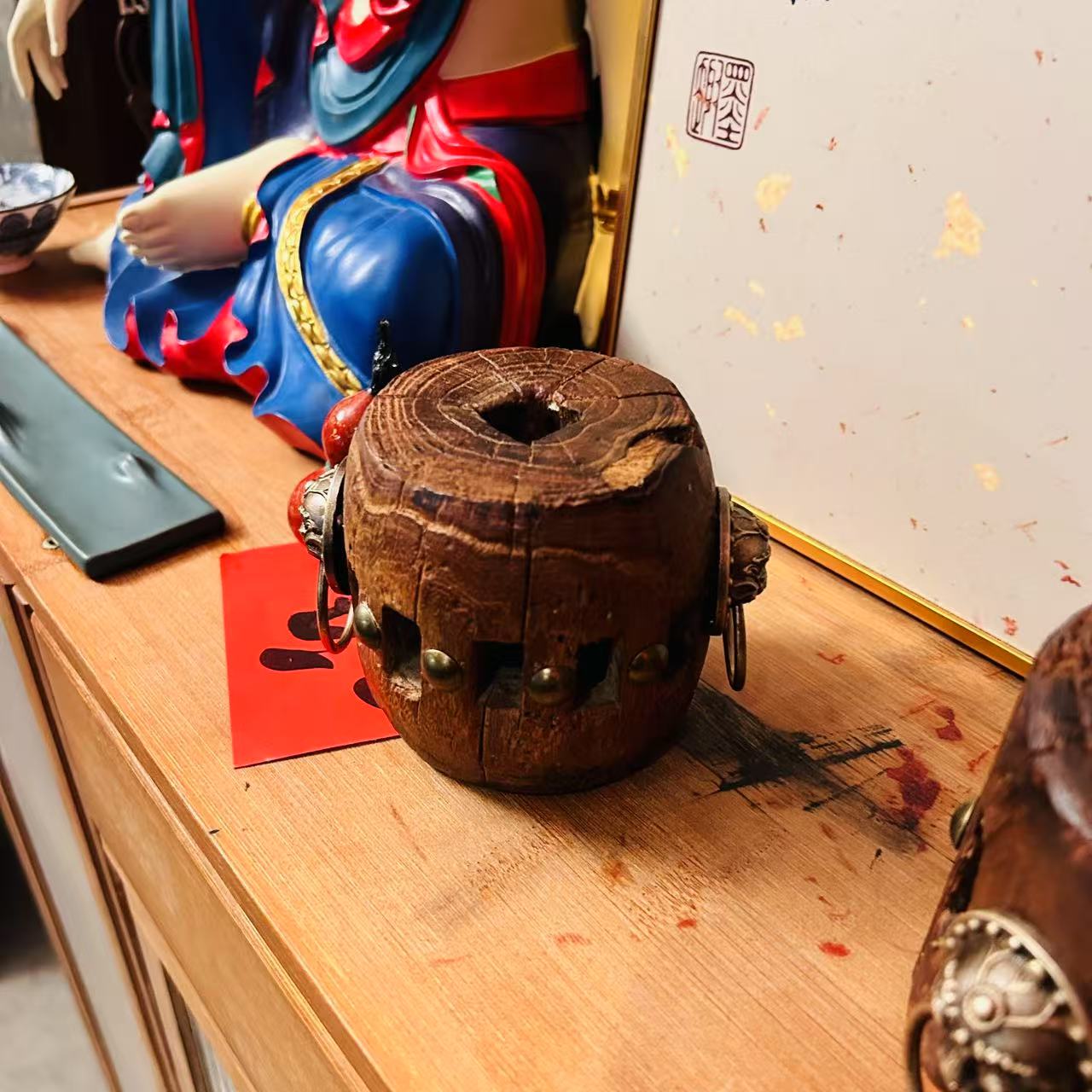 老榆木小纺车轴壶承家用纯手工老物件茶道干泡台茶盘古风复古干泡