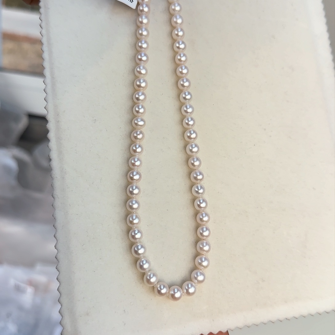 淡水珍珠颈饰银S925镶嵌7-8无核极光镜面粉正圆