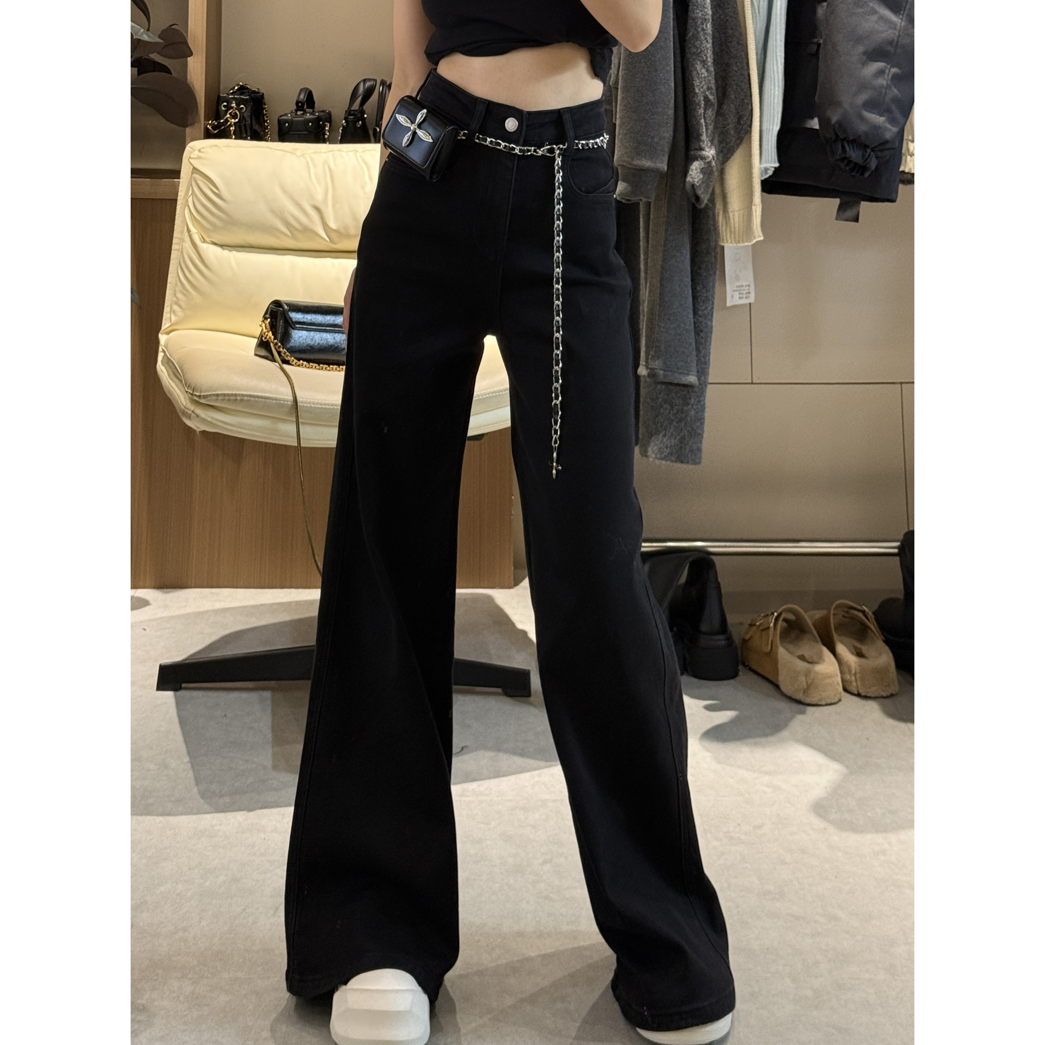 W5624王仙女2「加绒加厚超显瘦牛仔裤」高腰显瘦牛仔阔腿裤喇叭长裤