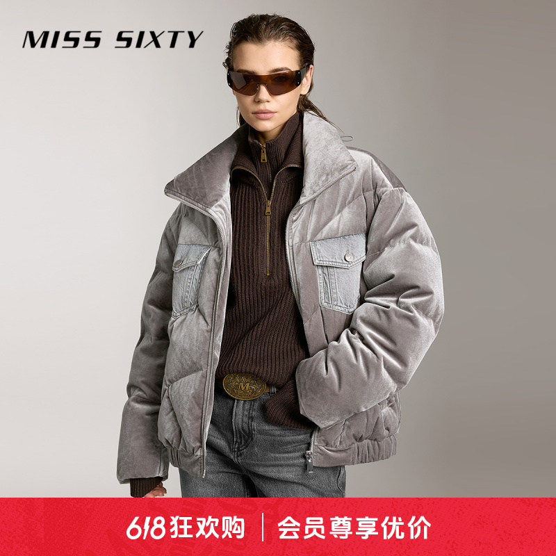 Miss Sixty冬季新款羽绒服女落肩宽松夹克复古工装风厚款外套