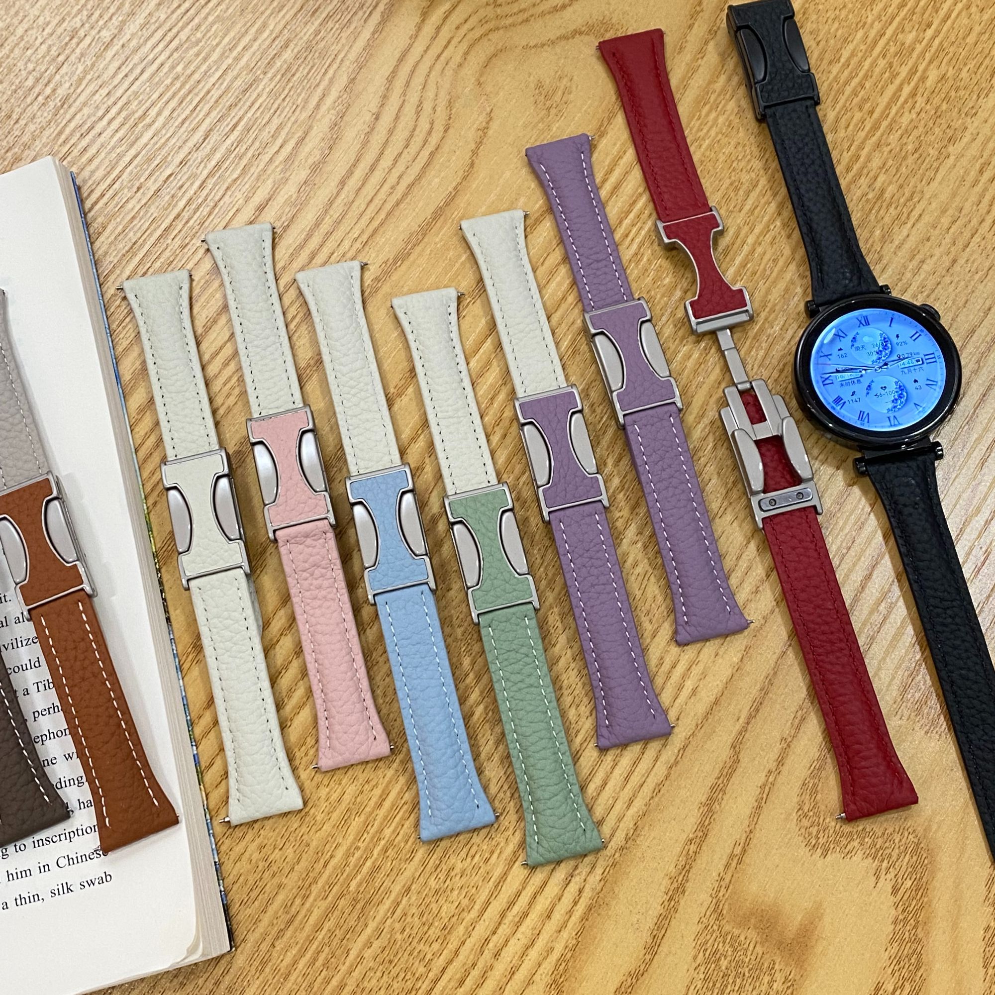 天时皮超软头层小牛皮荔枝纹C磁吸扣GT5/4手表真皮表带41mm女18mm