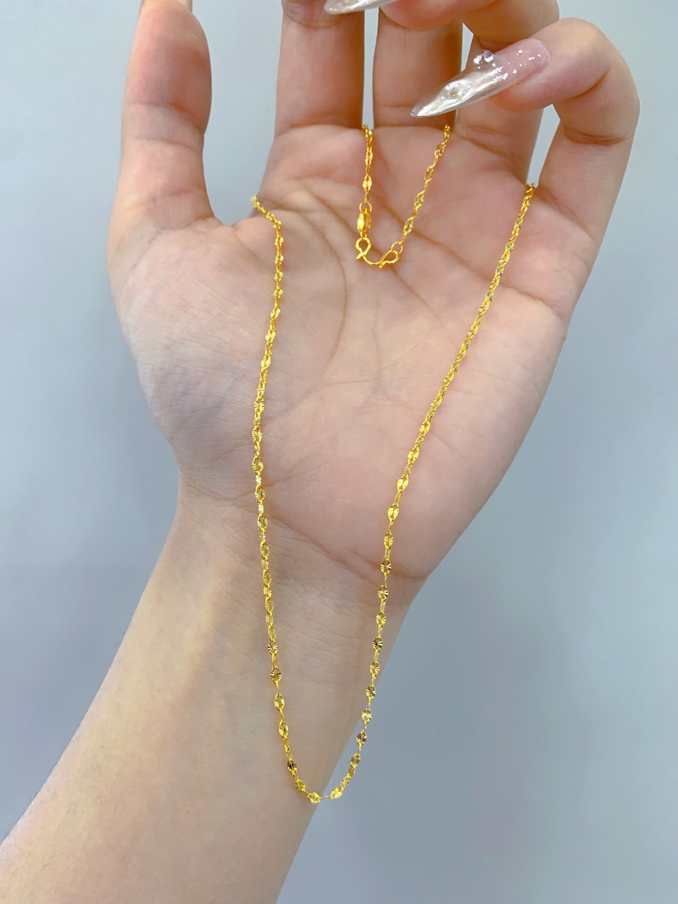 坠链均足银 车花镭射素链套链