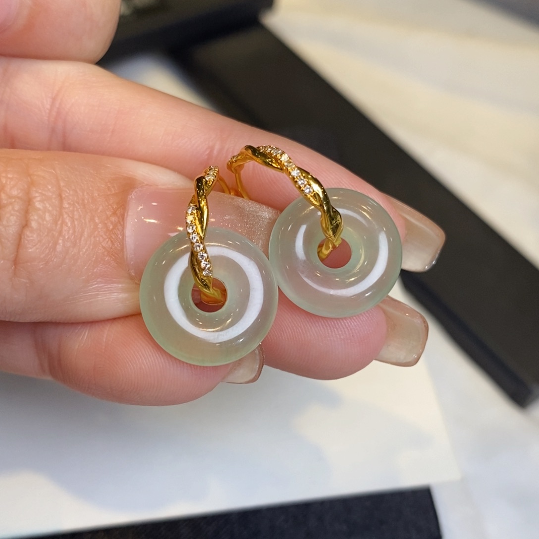 翡翠耳饰18K金镶嵌甜甜圈