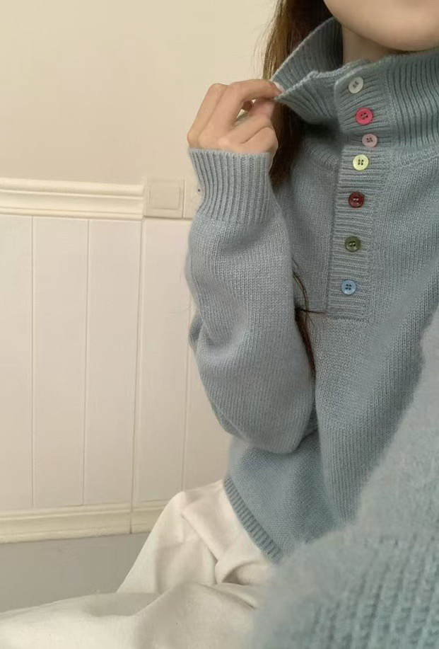 WTT1898高领彩扣细羊毛毛衣百搭内搭