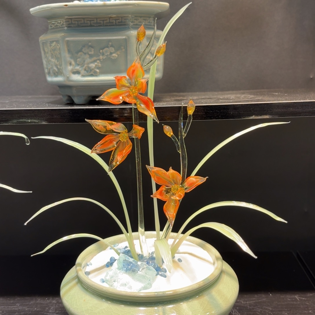 手工艺品琉璃火焰兰花03