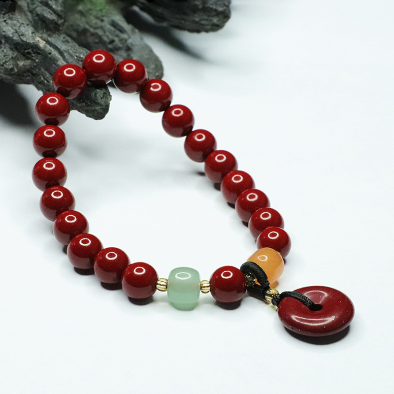 含辰砂工艺品【F013】朱砂手串紫金砂平安扣手串