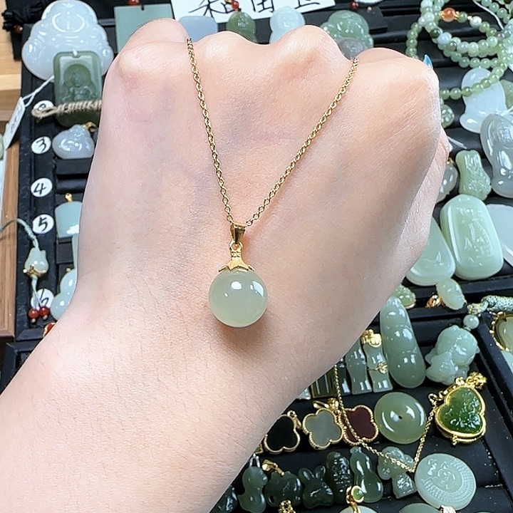 和田玉银S925镶嵌颈饰送链子送绳