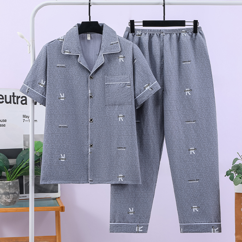 2025新男士云朵棉短袖长裤睡衣夏季薄款大码家居服套装男孩休闲