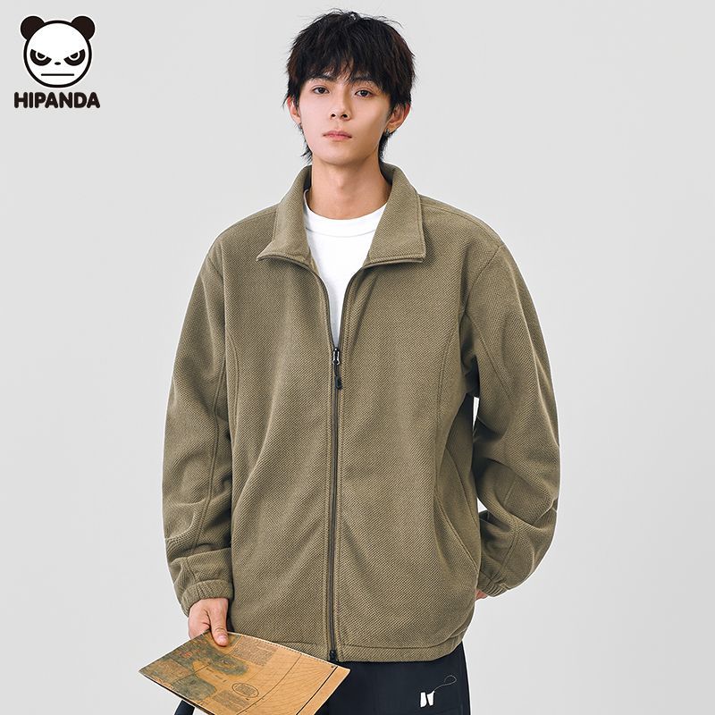 Hi Panda长袖卫衣男装商务文艺秋冬简约纯色高领宽松休闲开衫外套