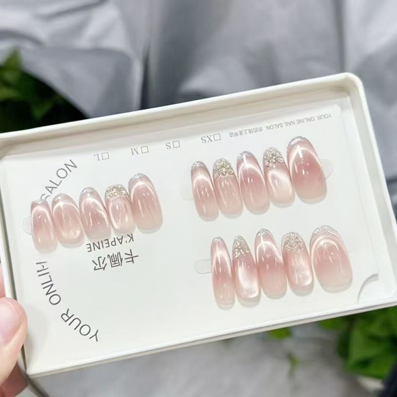 【不遗憾】塞纳温柔纯手工穿戴爆闪法式猫眼美甲指甲高级显白气质