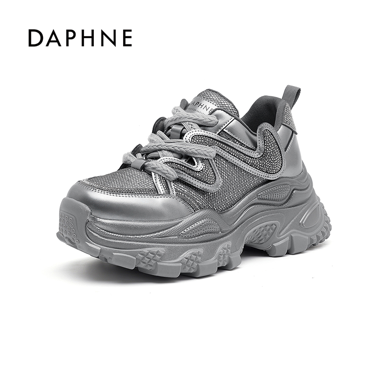Daphne/达芙妮老爹鞋女2025秋冬时尚水钻百搭厚底增高休闲运动鞋