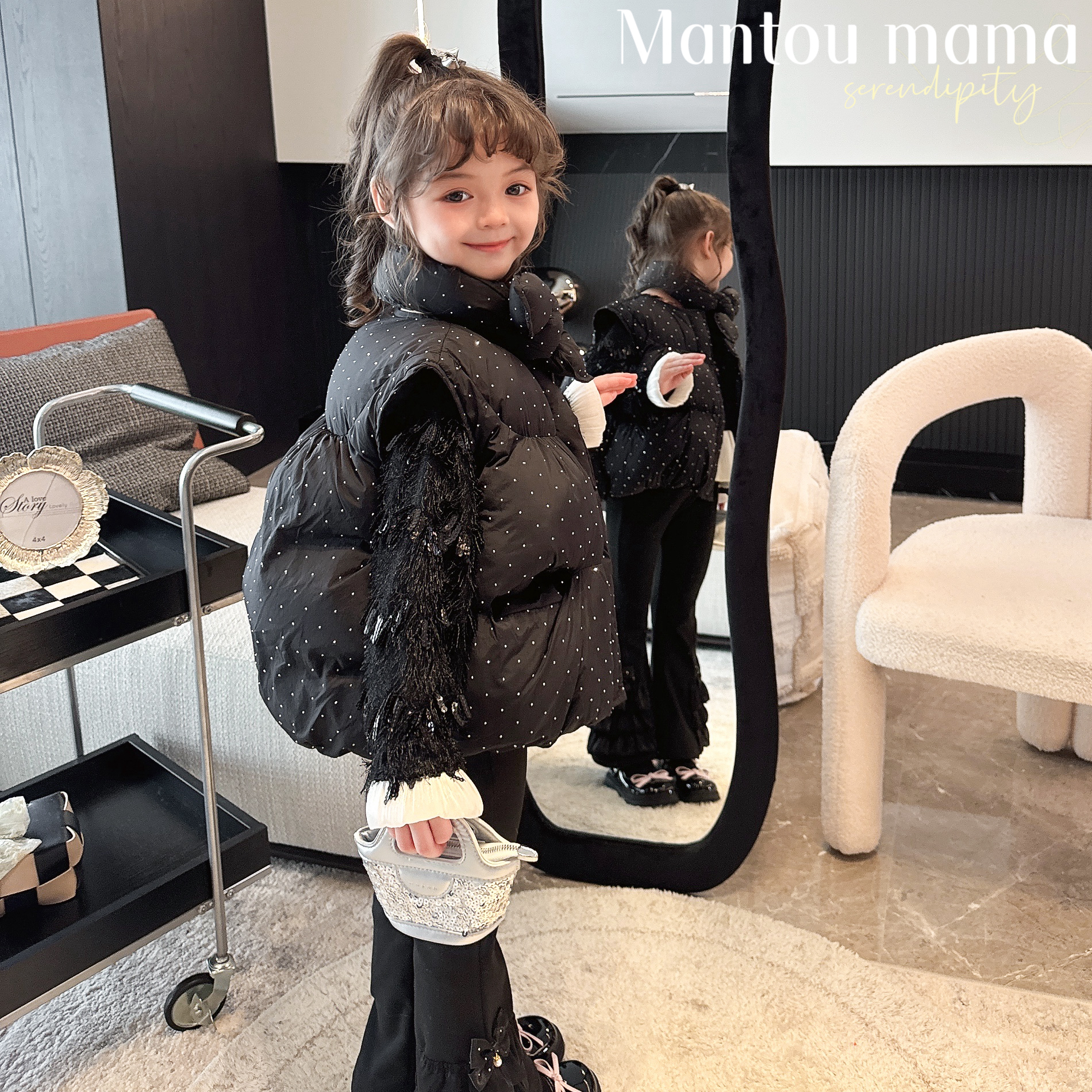 【Mt studio】K【新款】设计感波点背心棉衣马甲外套女童秋冬百搭韩版