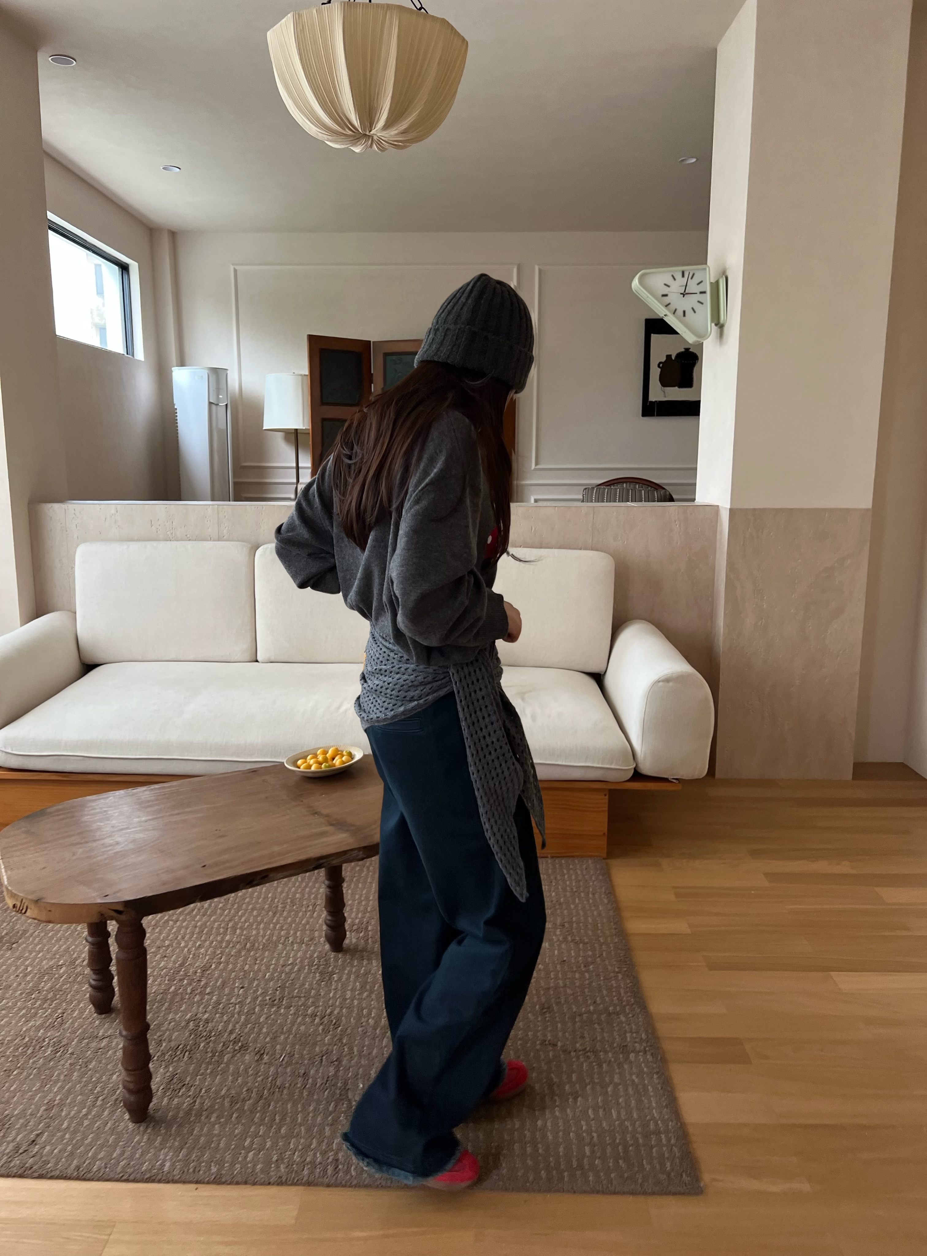 全松紧腰复古原牛色毛须破边牛仔裤 J25KZ812