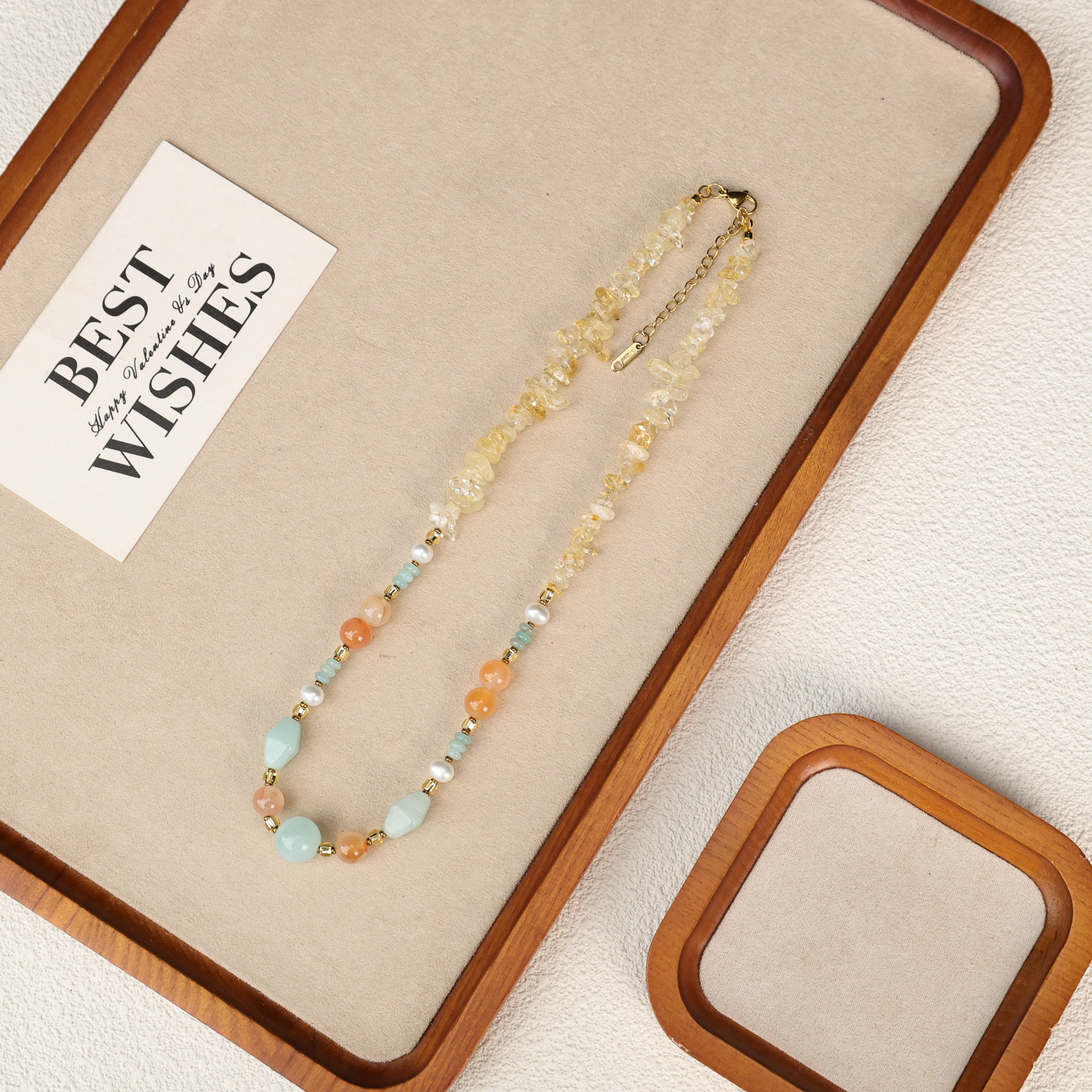 LZ4375黄色水晶蜂蜜水暴风雪天青冻珍珠项链