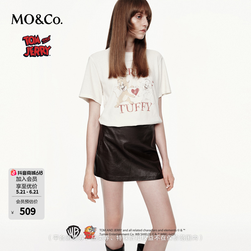 MOCO短袖T恤2025秋新品猫和老鼠联名系列斑驳洗旧棉质MBE3TEE003