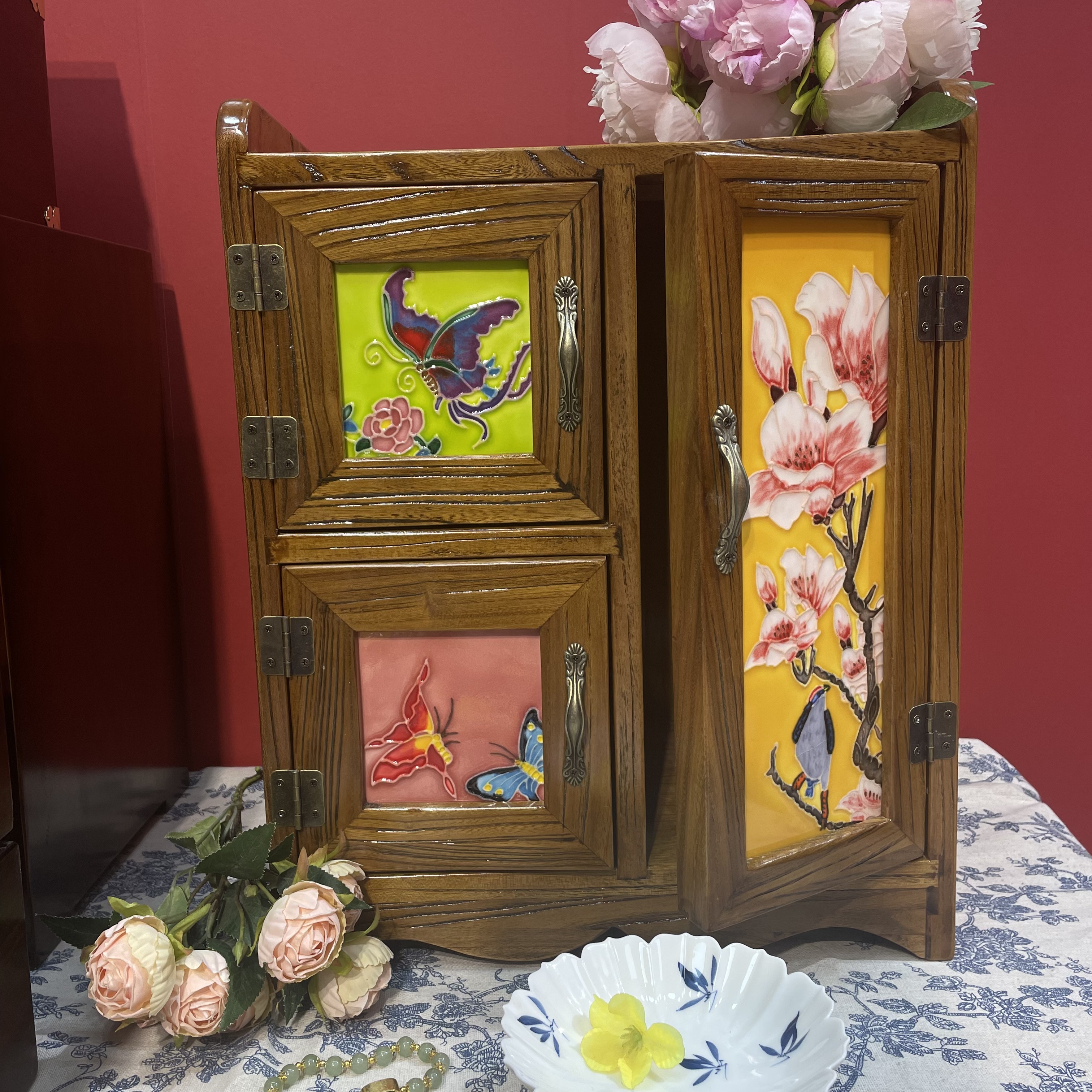 35*25*43新中式5客厅高档收纳柜多功能收纳小矮柜摆件瓷器直播