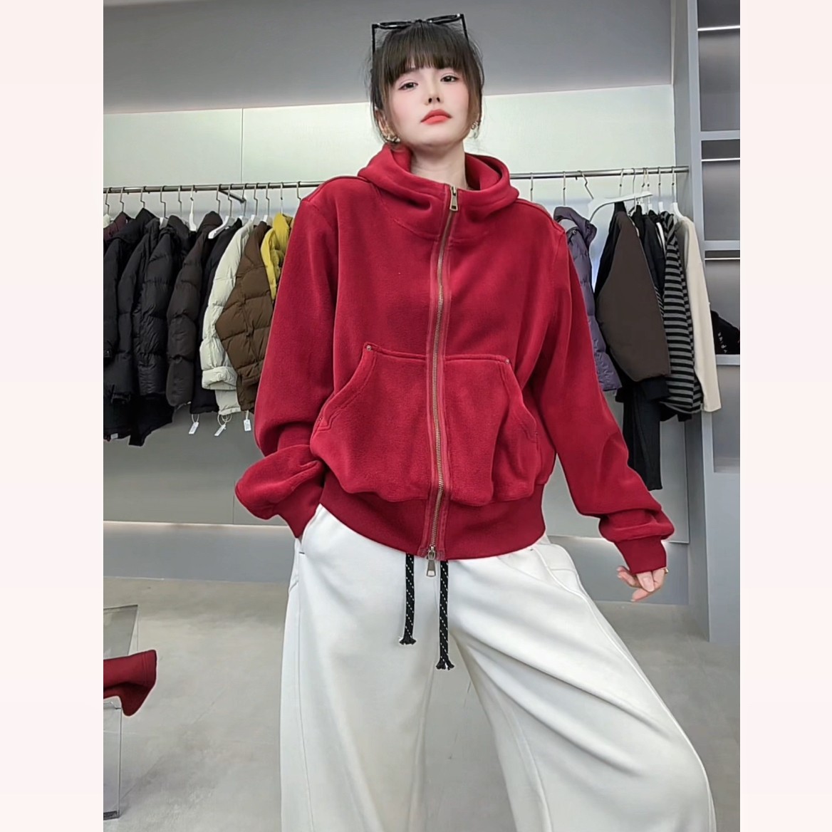 【YL严选】2025冬洋气连帽净版双拉链大口袋加厚保暖摇粒绒卫衣外套