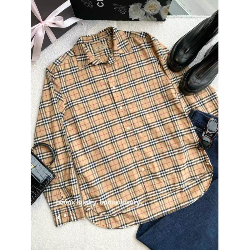 95新 BURBERRY/博柏利   xw153 棉 经典格纹长袖衬衫 L码