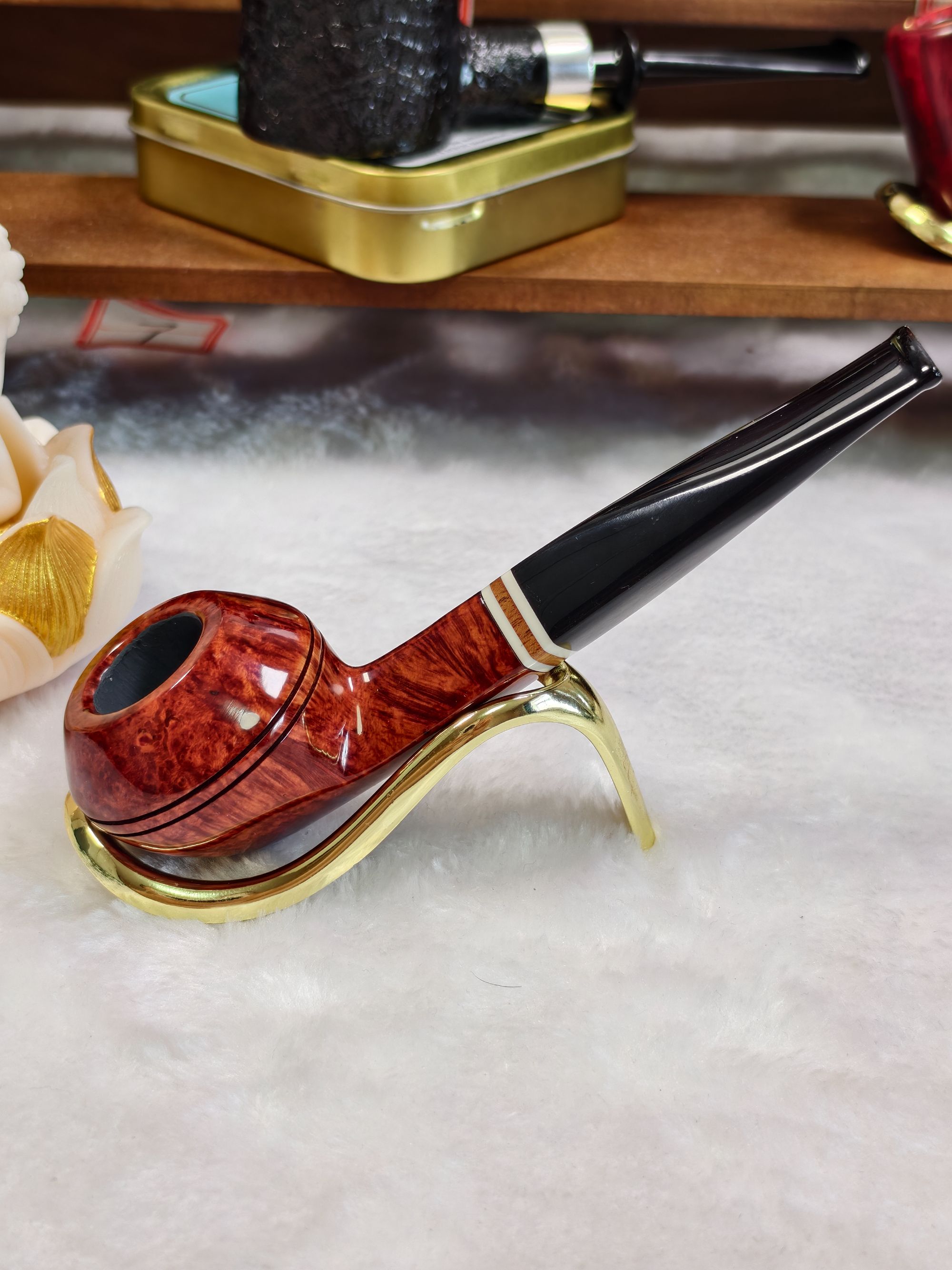 直杆双腰线大牛头石楠木烟斗长141内径19深29