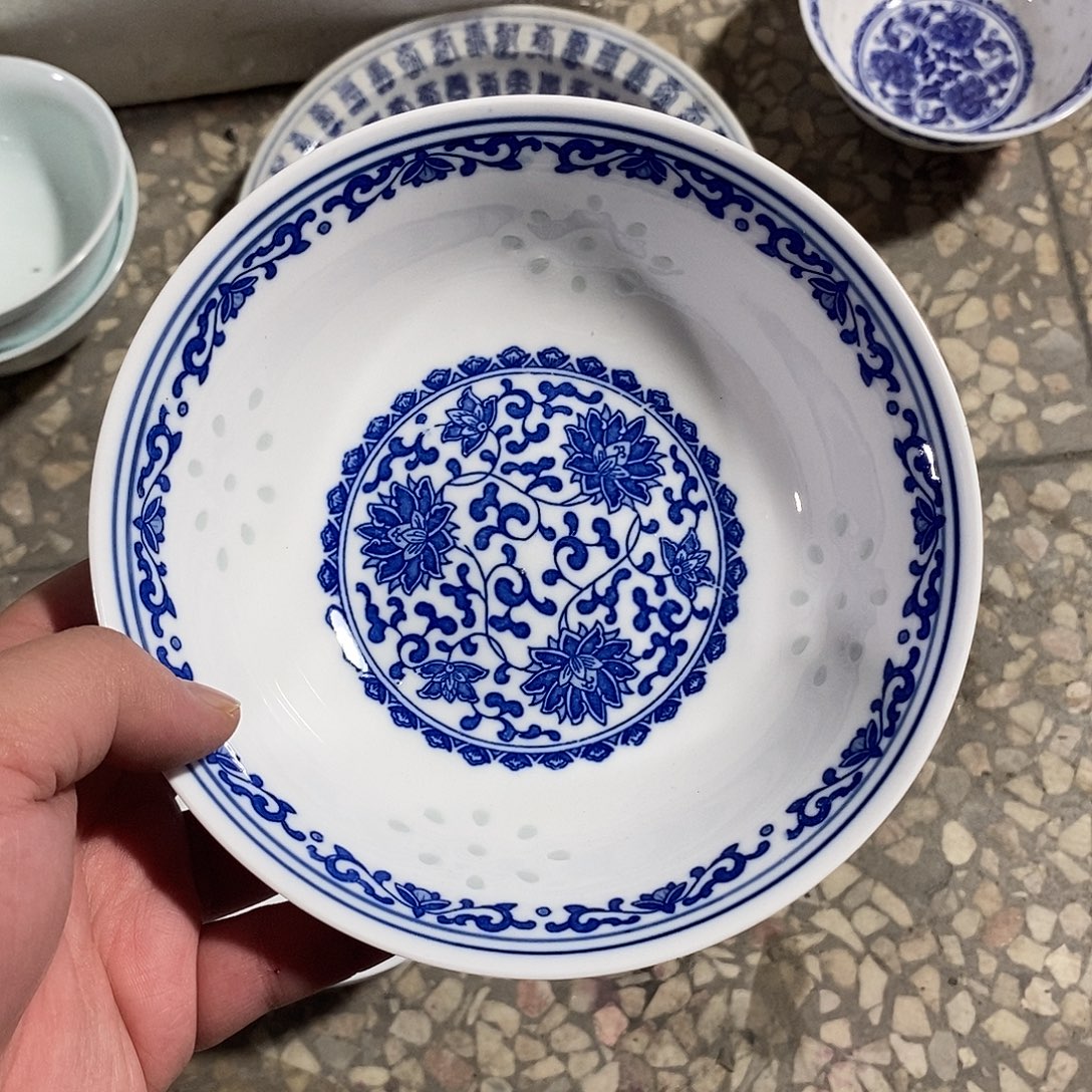 摆件陶6寸高温玲珑瓷碗2支