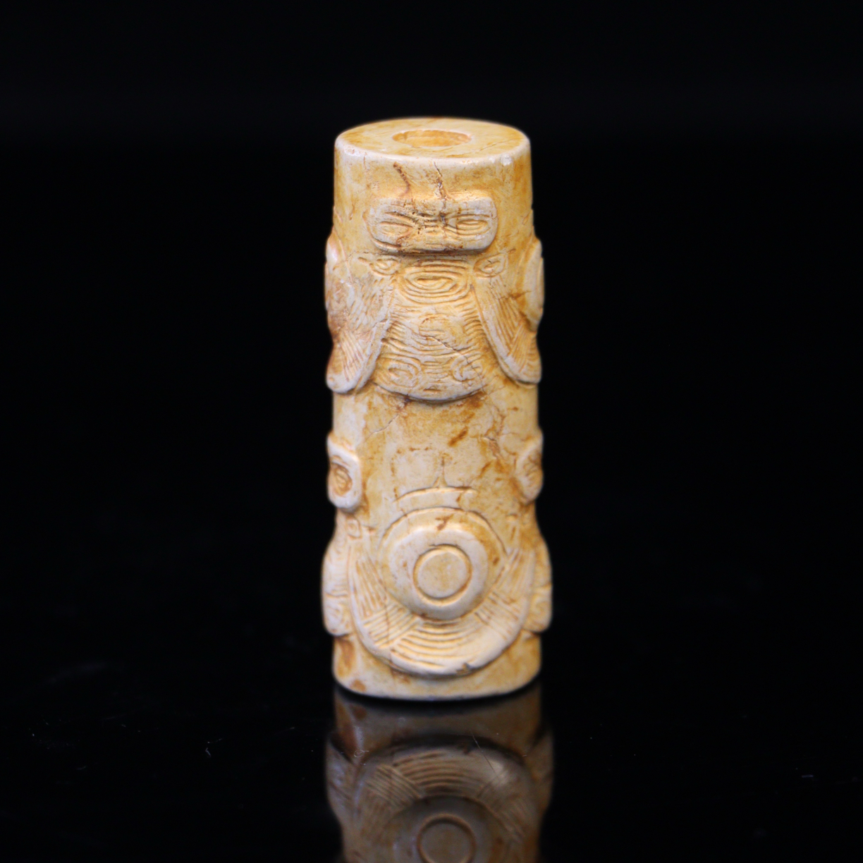 旧藏老玉良渚文化玉琮管式勒子挂件100223