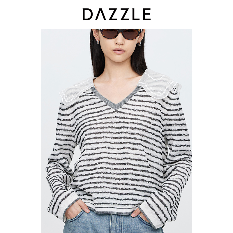 DAZZLE 地素奥莱毛针织衫24白色绣花领长袖套衫2I3E407