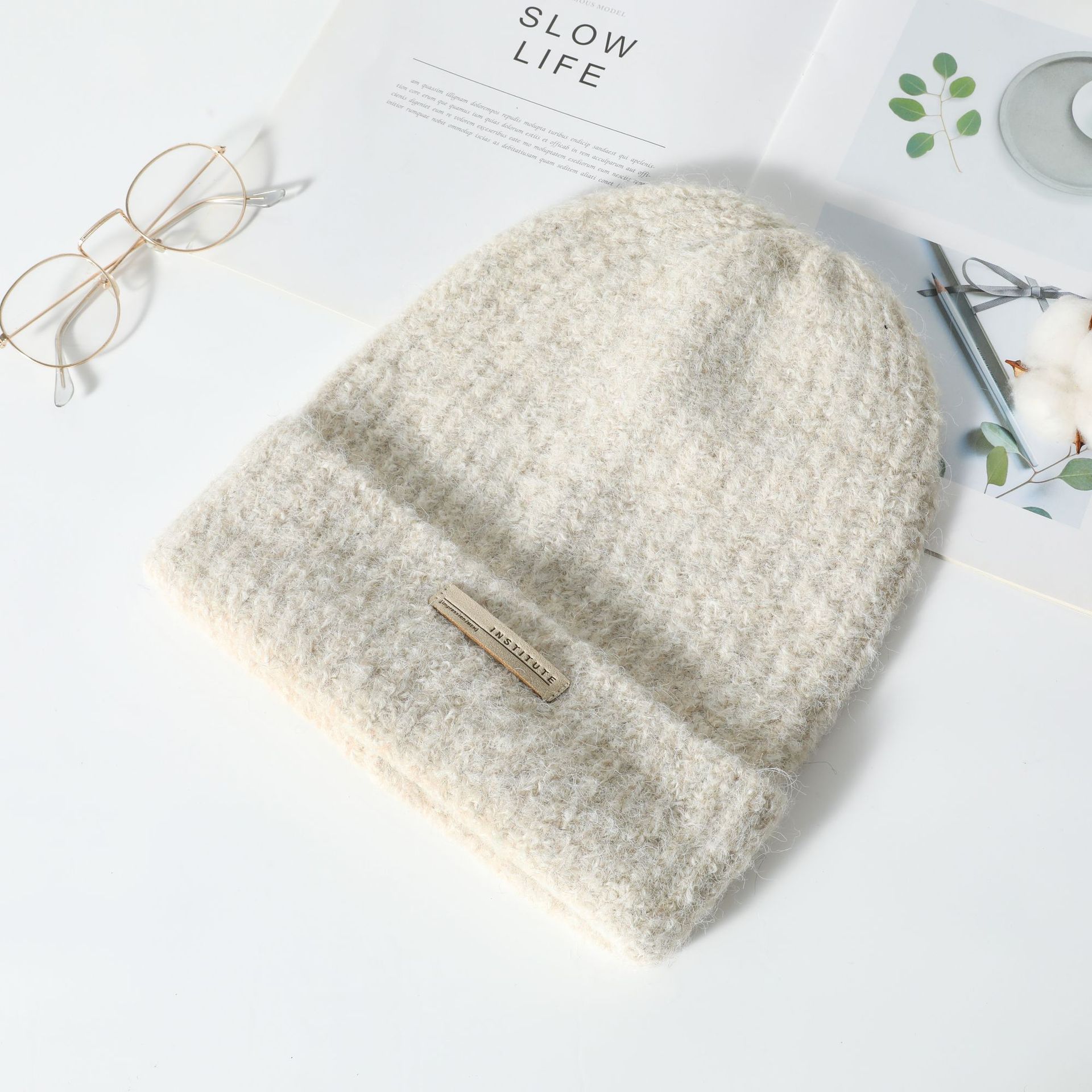 Alissa Cyrine羊毛混纺冬季保暖毛线帽显脸小宽松针织帽韩版