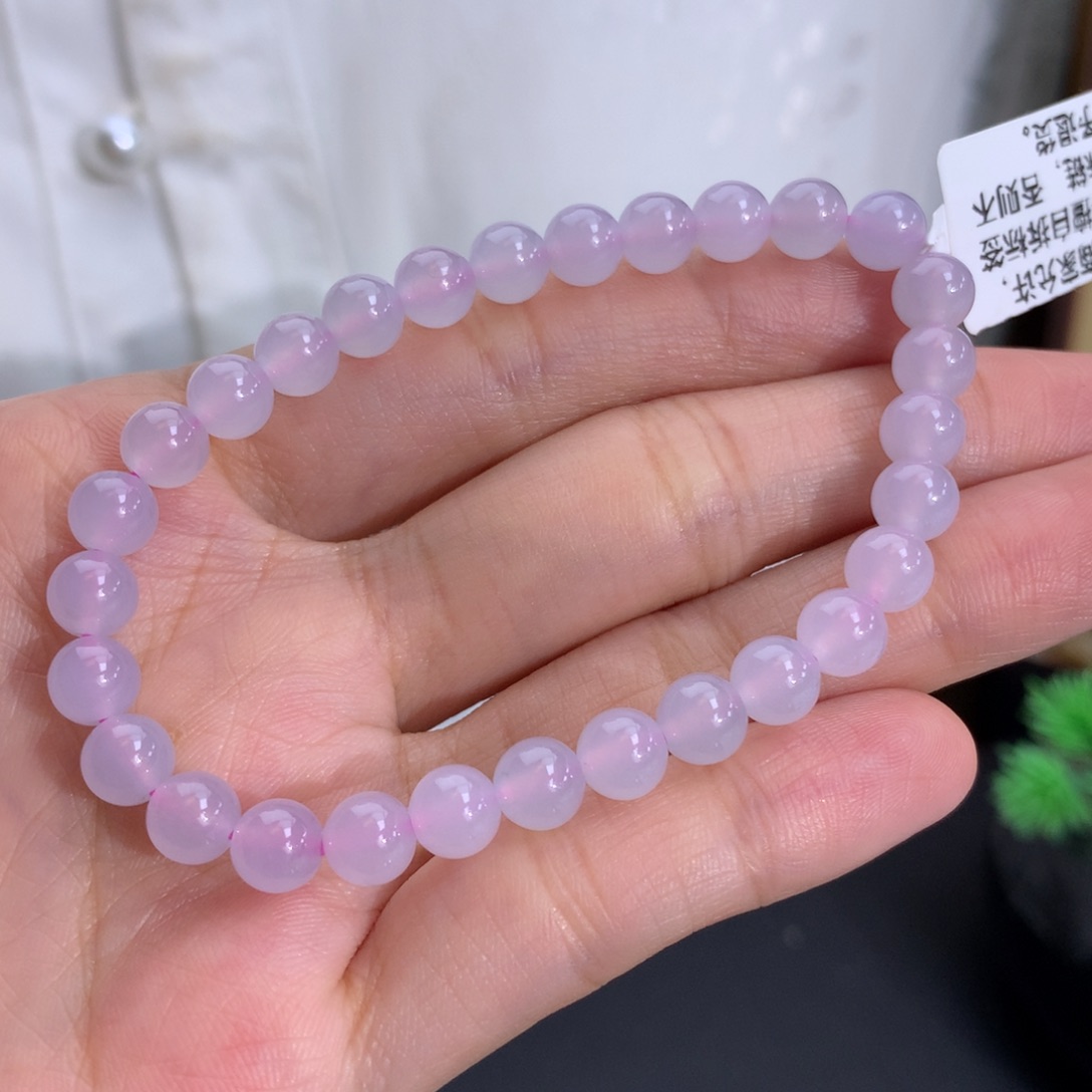 翡翠未镶嵌手串卡6冰胶淡淡粉紫手串