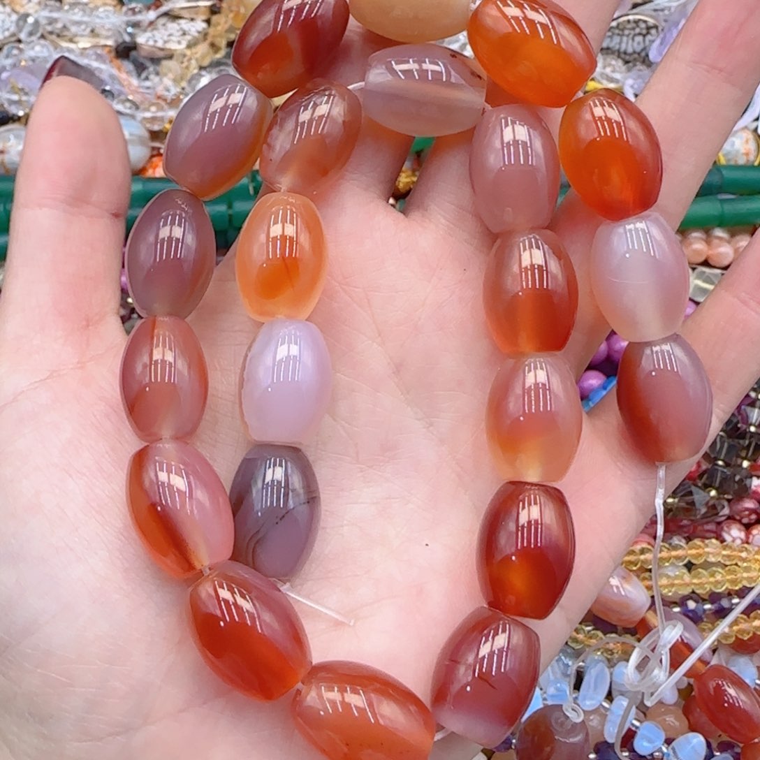 玛瑙/玉髓珠宝半成品未镶嵌糖心玛瑙米珠一条13×17