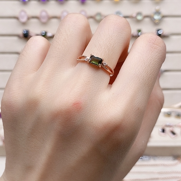 银S925镶嵌戒指碧玺戒指