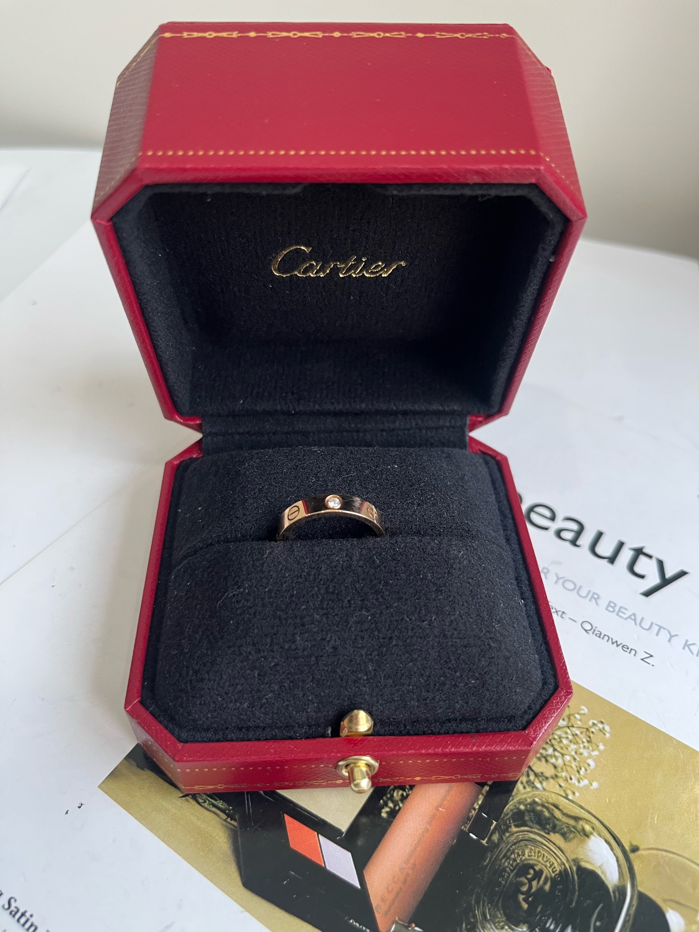 99新 Cartier/卡地亚 love系列玫瑰金色单钻戒52圈号