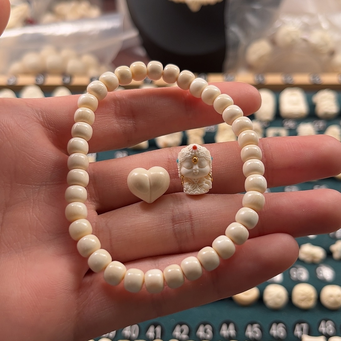 吊坠猛犸象牙6mm手串加上1.0度母和12.3素爱心