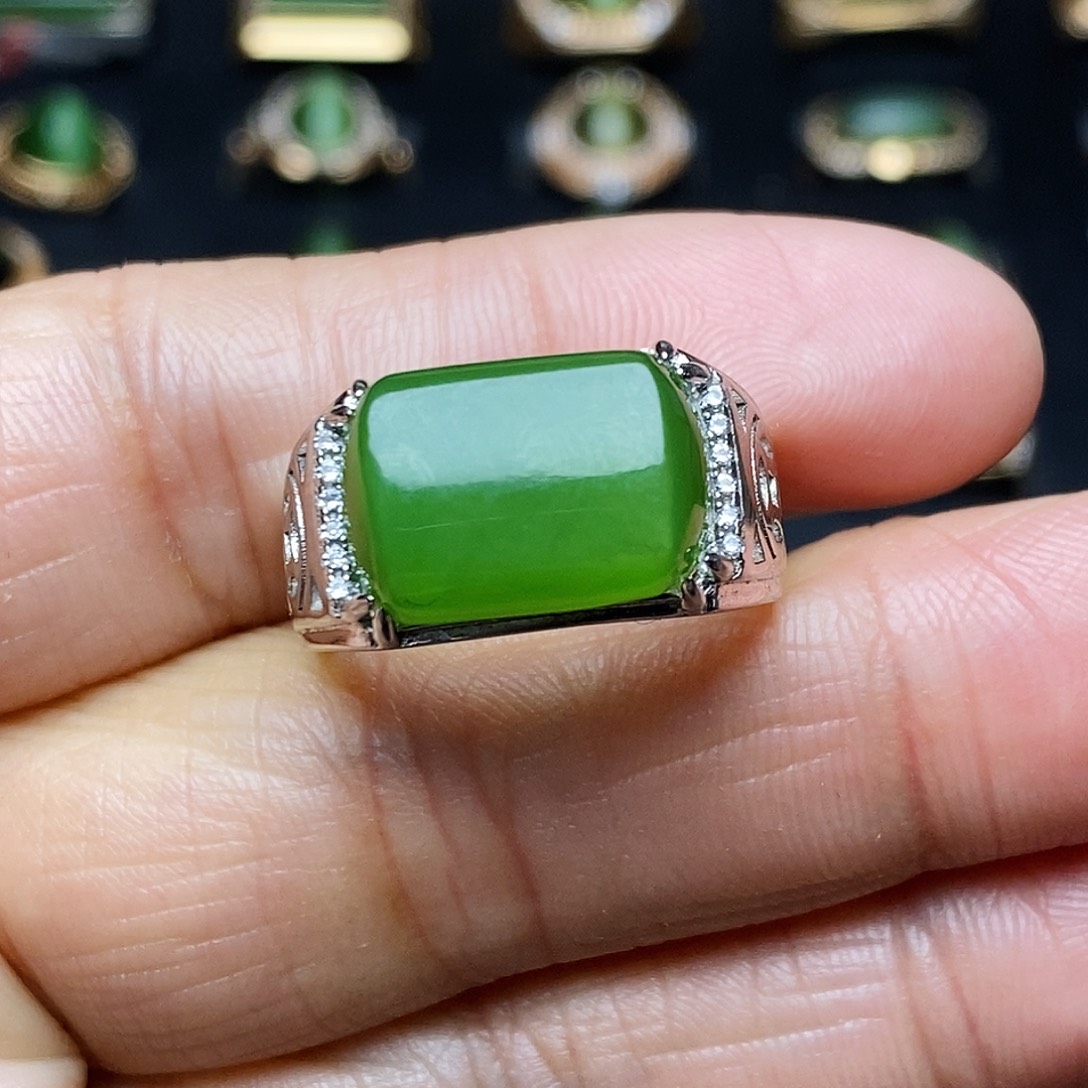 和田玉（碧玉）戒指银S925镶嵌