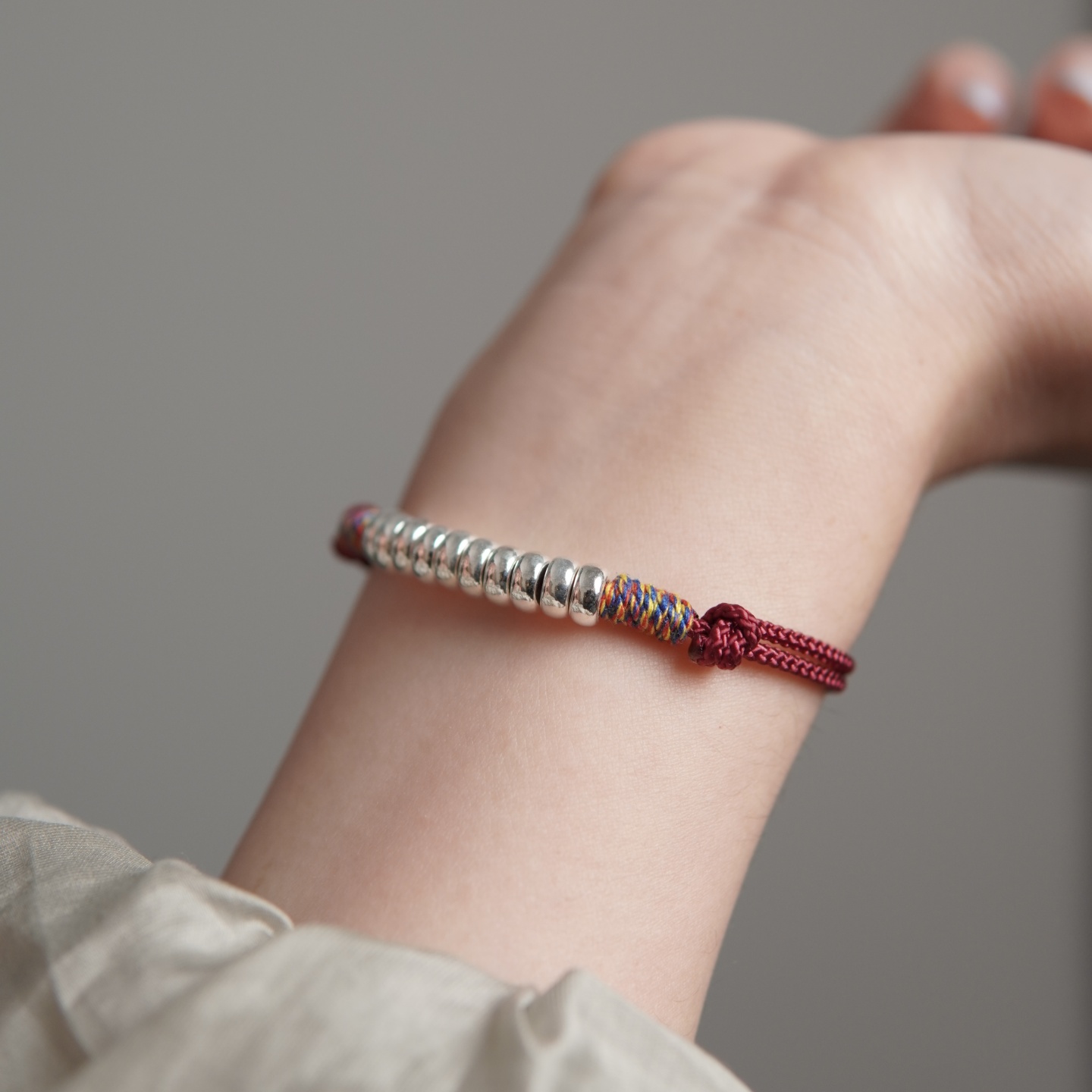 925银手链 【十全盘缠】s925纯银红绳手链十全十美百搭手工国风编绳