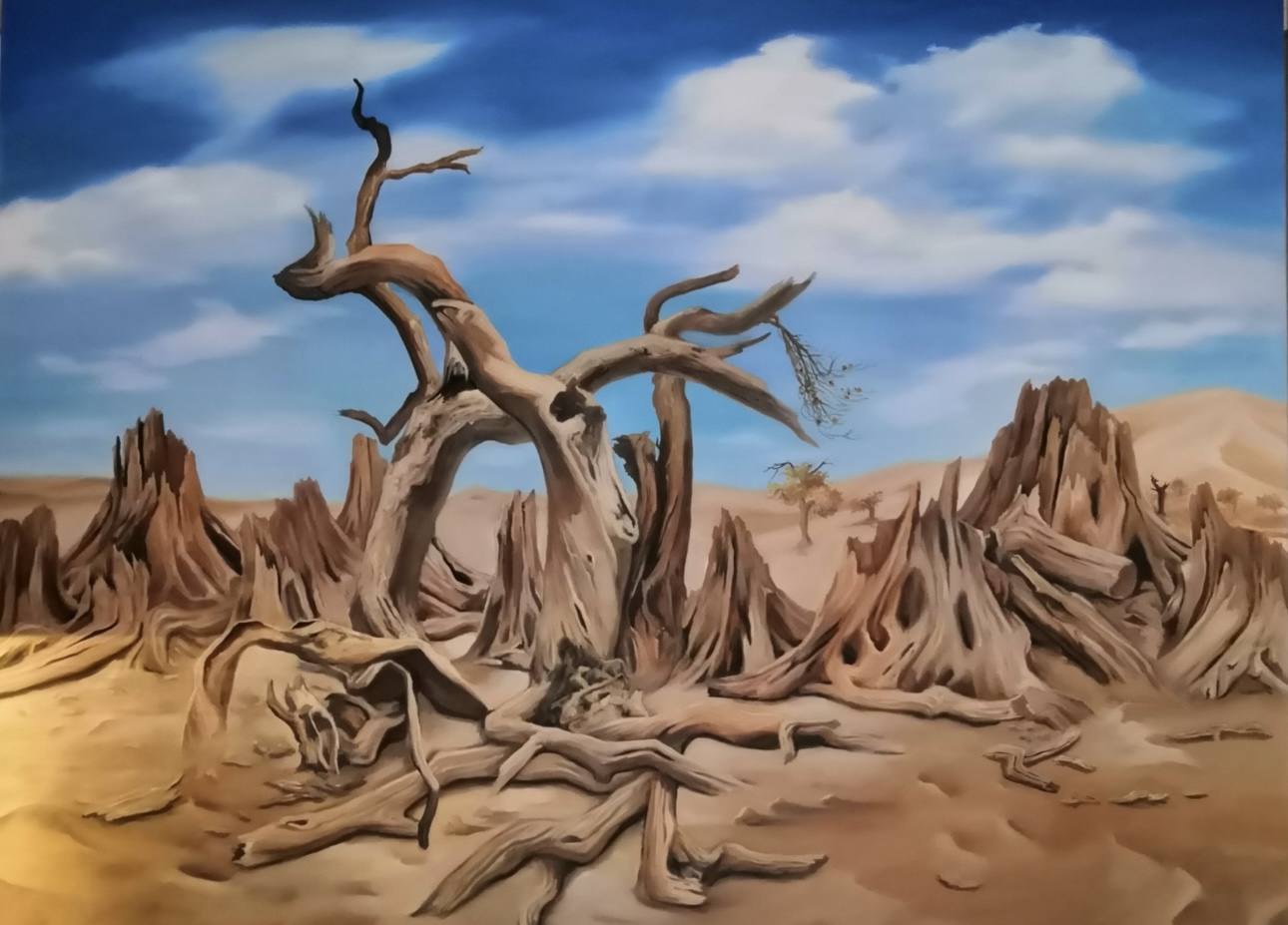 生死相依胡杨油画