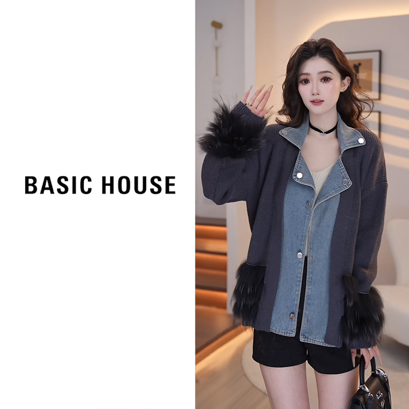 Basic House/百家好2025新款开衫毛衣外套