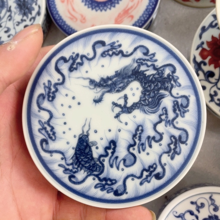 瓷片青花鱼化龙盖置
