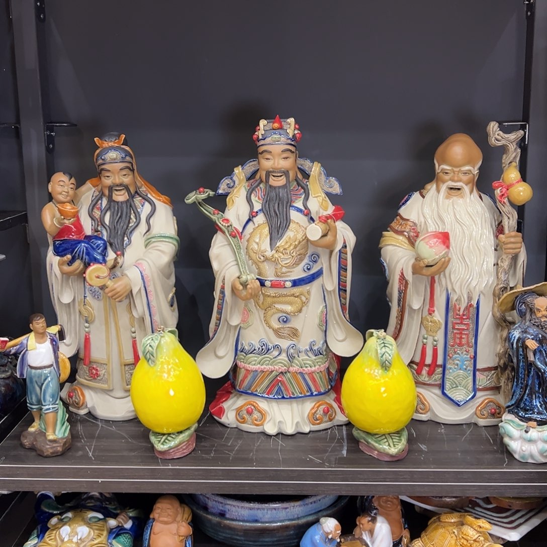 福禄寿石湾陶艺摆件纯手工制作
