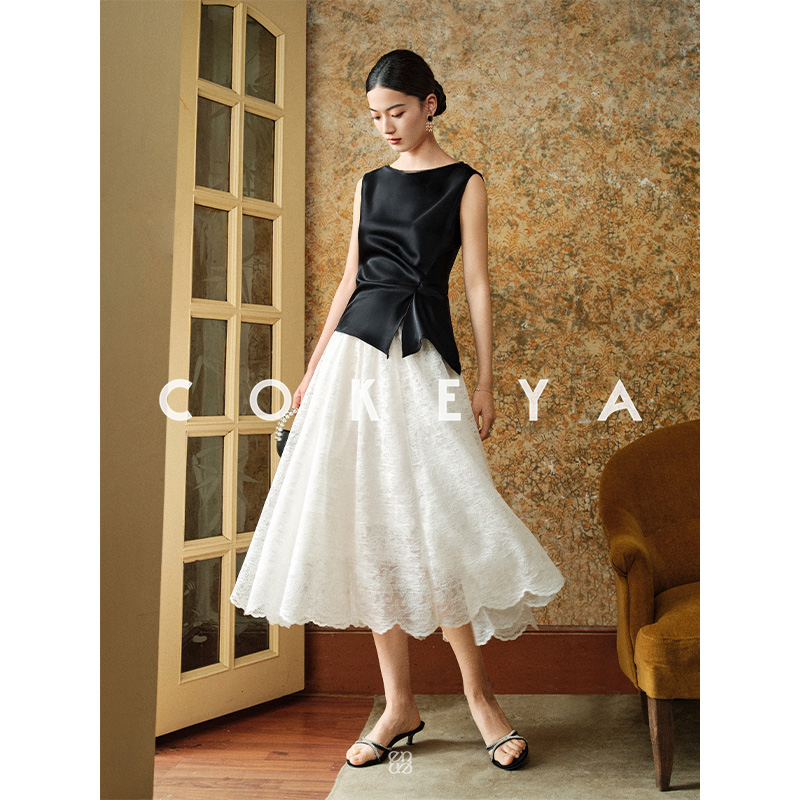 COKEYA/手工立裁艺术~日本柔光三醋酸缎面设计感无袖背心T恤女夏