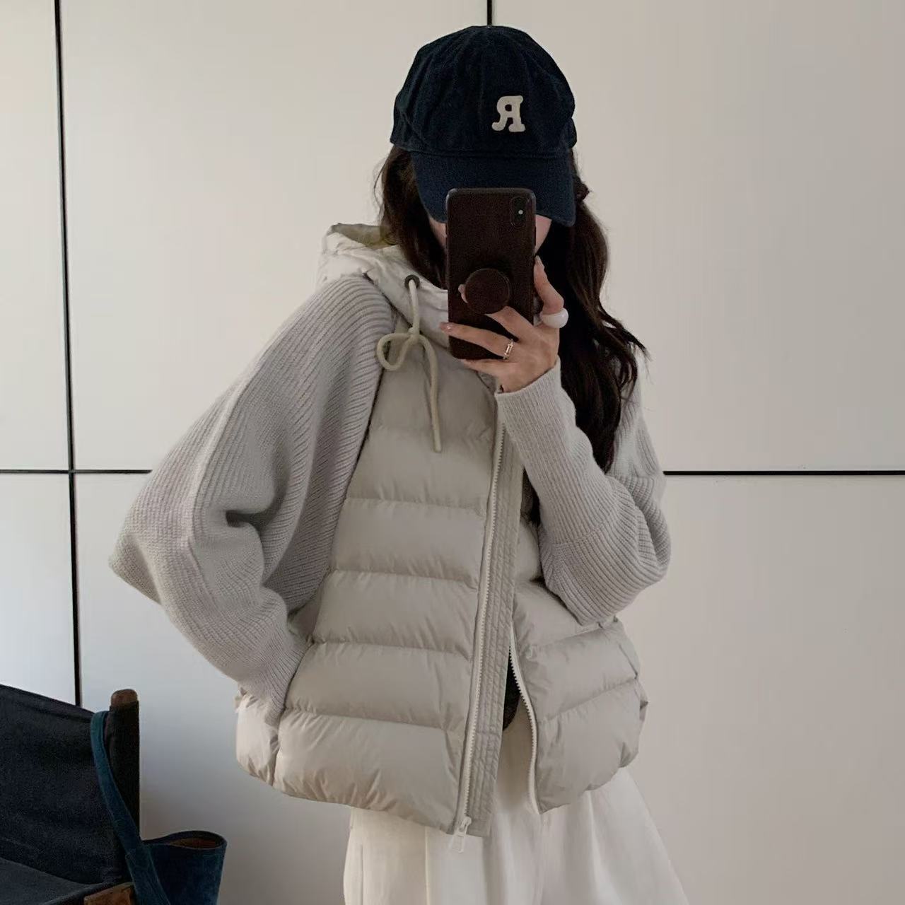 轻薄针织拼接服女2025冬季新款假两件棉衣韩版宽松棉服外套