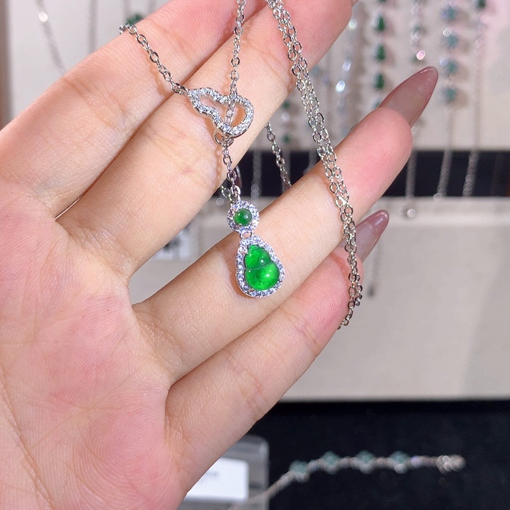 翡翠银S925镶嵌颈饰544绿